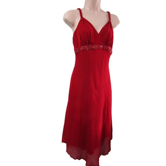 Bisou Bisou Michele Bohbot Beaded Accent Chiffon Overlay Red Cocktail Dress Sz 8 - Picture 9 of 16